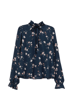 Patterned Blouse - Dark blue/floral - Ladies | H&M US