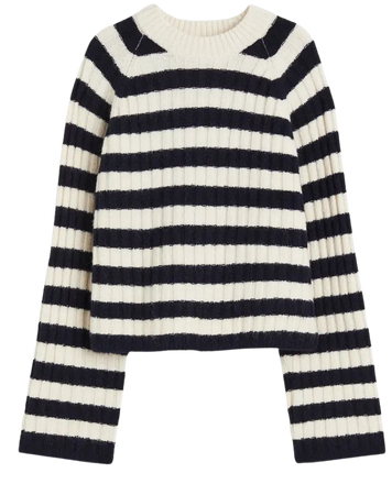 Rib-knit Sweater - Navy blue/striped - Ladies | H&M US