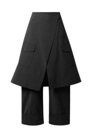 Chelsea Convertible Layered Woven Straight-leg Pants - Black