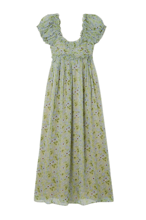Green Drew ruffled floral-print silk-georgette maxi dress | DÔEN | NET-A-PORTER