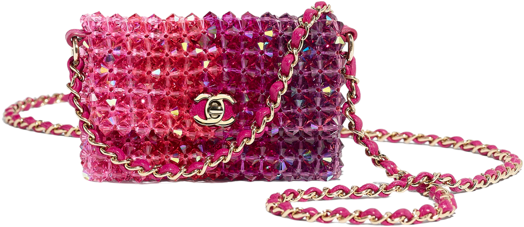 Crystal & Gold-Tone Metal Fuchsia, Pink & Light Pink Mini Flap Bag | CHANEL