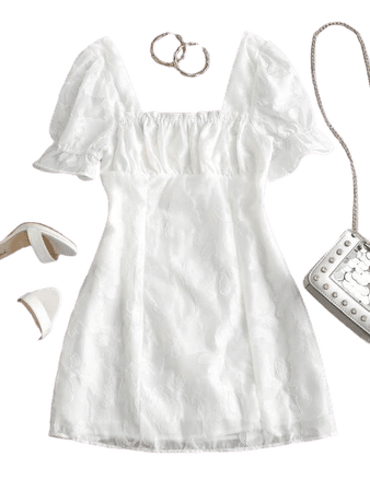 Floral Mini Milkmaid Dress In WHITE