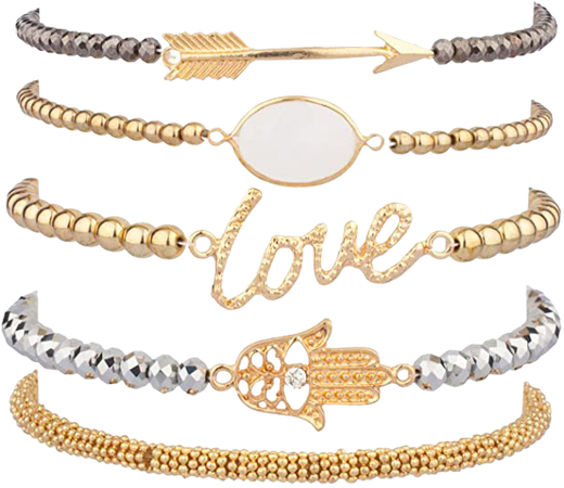 Amazon.com: Lux Accessories Love Hamsa Arrow Beaded Arm Candy Friendship Rhinestone Stretch Bracelet Set: Jewelry