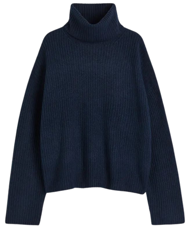 Oversized Turtleneck Sweater - Navy blue - Ladies | H&M US