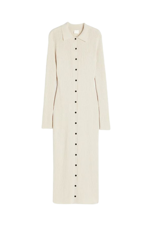Rib-knit Button-front Midi Dress - Cream - Ladies | H&M US