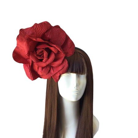 Red Rose headdress Fascinator women flower hat Large Rose Hat Derby Polo Noir Hat