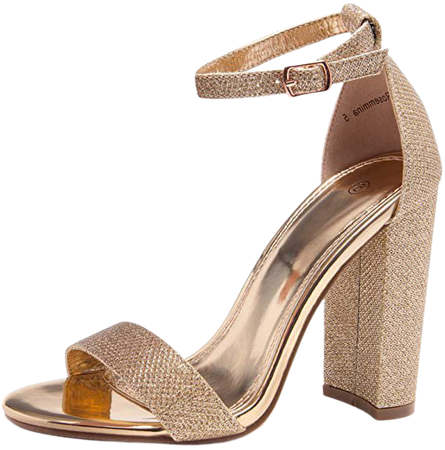 Amazon.com | Herstyle Rosemmina Womens Open Toe Ankle Strap Chunky Block High Heel Dress Party Pump Sandals Rose Gold Glitter 8.5 | Heeled Sandals
