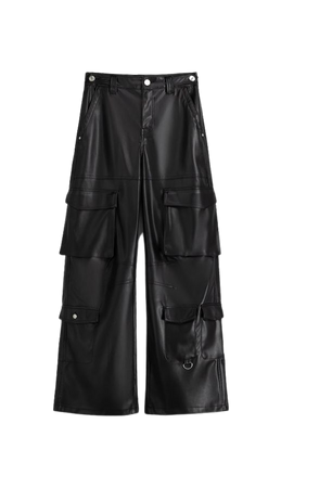 Faux leather multi-pocket cargo pants - Pants - Women | Bershka