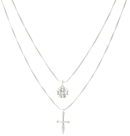 The Double Fleur Cross Necklace- Silver | Luv Aj