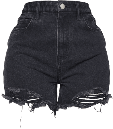 Plt Shape Black Ripped Fray Hem Denim Shorts | PrettyLittleThing USA