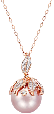 Macy's 14k Rose Gold Pink Windsor Pearl and Diamond Accent Pendant Necklace