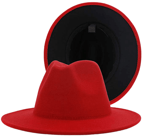 Wide Brim Fedora Hats for Women Dress Hats for Men Two Tone Panama Hat with Belt Buckle (Red) at Amazon Men’s Clothing store