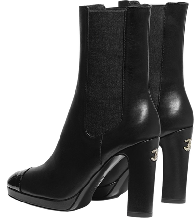 Lambskin & Patent Calfskin Black Ankle Boots | CHANEL