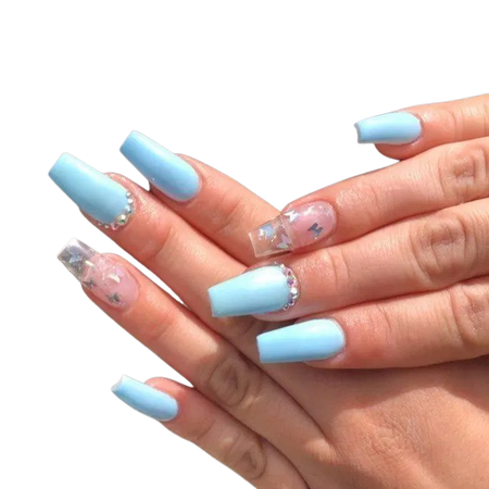 Light Blue Nails With Butterflies