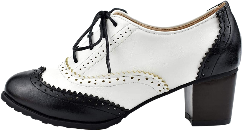 Amazon.com | 100FIXEO Women Block Heel Wingtip Oxford Shoes Vintage Chunky Heel Saddle Shoes | Oxfords