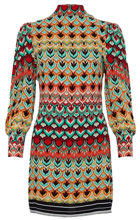 Geo Print Viscose Crepe Woven Mini Shift Dress | Karen Millen