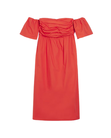 Red ruched bardot midi dress | River Island