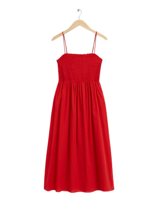 Smocked Bodice Maxi Dress - Bright Red - Midi dresses - & Other Stories US