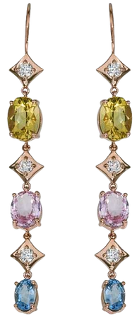 Regalo Duster Earrings with Diamonds, Yellow Beryl, Pink Sapphire & Aquamarine in 14k Rose Gold by GiGi Ferranti