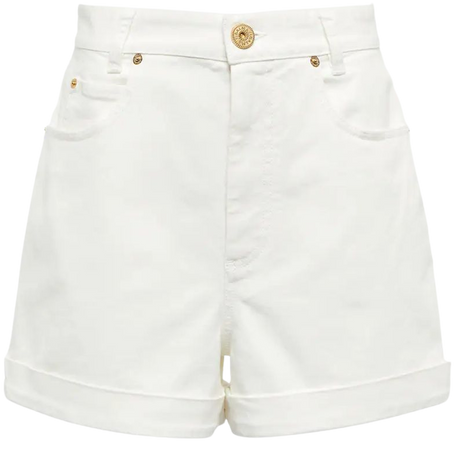 High Rise Denim Shorts in White - Balmain | Mytheresa