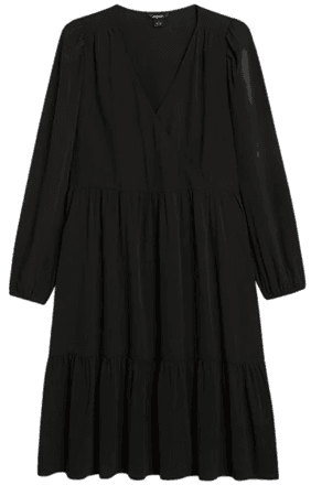 Black wrap front midi dress - Black dark - Monki WW