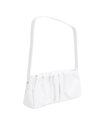 ASOS DESIGN ruched 70s shoulder bag in white snake | ASOS