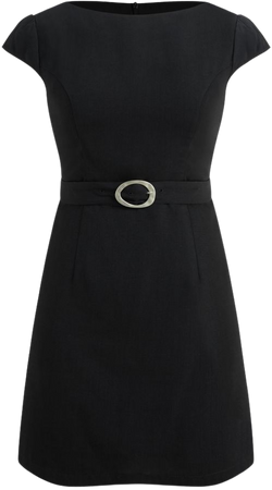 Woven Boat Neck Solid Mini Dress With Belt - Cider