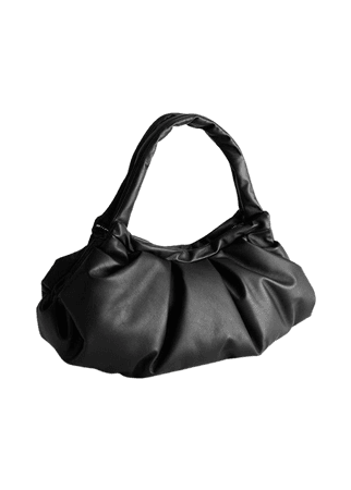 black leather ruched bag