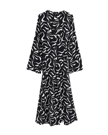 Black abstract print midi wrap dress | River Island