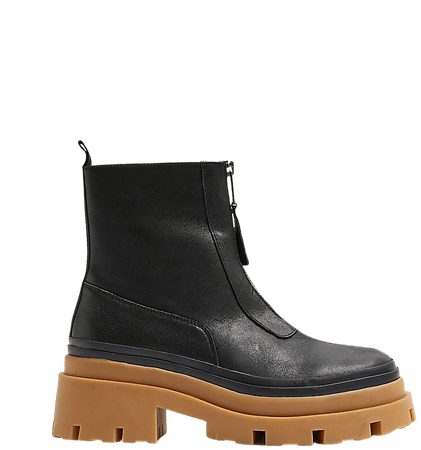 Black faux leather chunky ankle boots | River Island