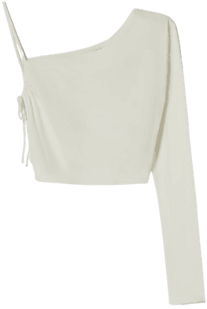 Rustic fabric asymmetric long sleeve blouse - T-shirts - Woman | Bershka