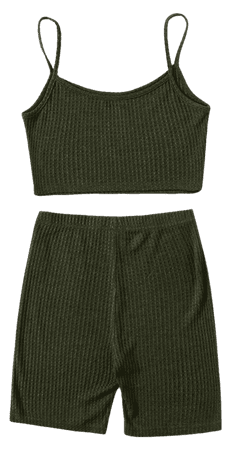 Army green sports bra/biker short set