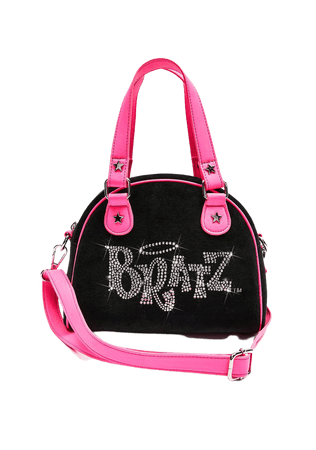 Dolls Kill x Bratz Rhinstone Logo Bowler Bag - Black/Pink | Dolls Kill