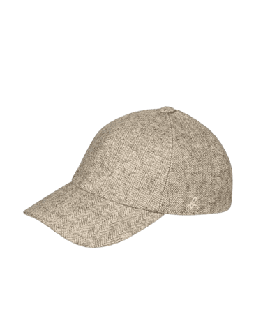 heather beige wool Loan cap with herringbone pattern