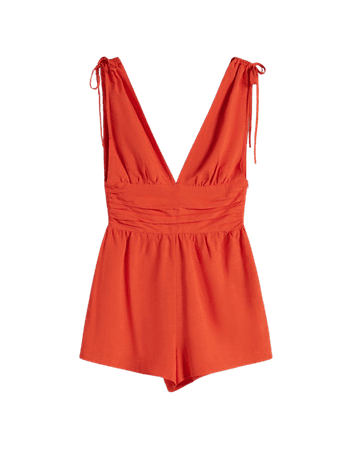 Linen blend gathered romper - Dresses - Woman | Bershka
