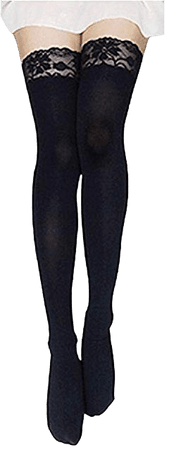 Amazon.com: ZHIHONG Women's Lace Top Opaque Thigh High Stockings (Black): Clothing