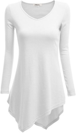 Women Handkerchief White Hemline Long Sleeve Lightweight Knitting Tunic Tops T-shirt