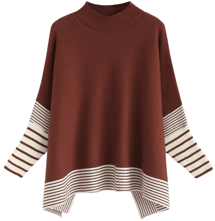 Lie in Caramel Fields Striped Oversize Knit Cape Sweater - Retro, Indie and Unique Fashion