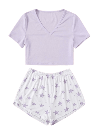 V-neck Star Print Pajama Set | SHEIN USA