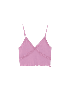 Pink strappy top with lace trim detail - At least 95% ecologically grown cotton - pull&bear