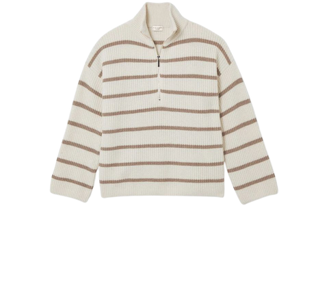 Striped Relaxed Cashmere Quarter Zip Sweater