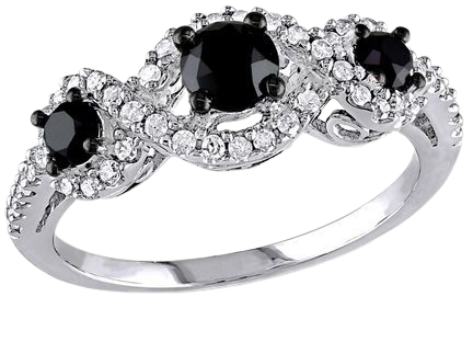 Miabella 1 Carat T.W. Black and White Diamond 10K White Gold Three-Stone Engagement Ring | Walmart Canada