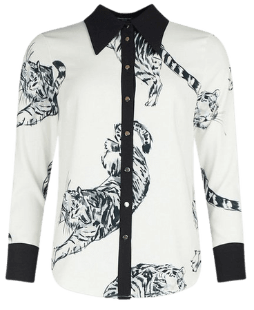 Petite Crouching Tiger Contrast Woven Shirt | Karen Millen