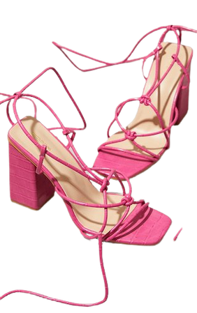 Fuchsia Pu Croc Knot Block High Heeled Sandals | PrettyLittleThing USA