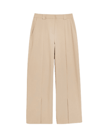 Beige split front wide leg trousers | River Island