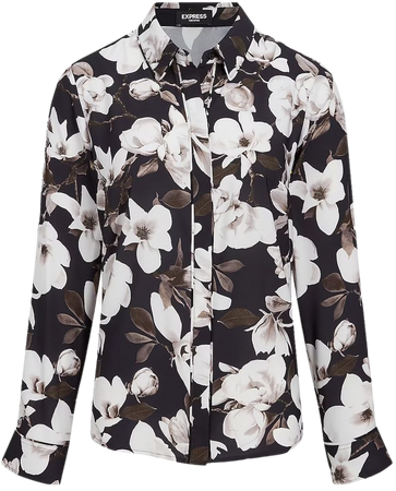 Satin Floral Print Relaxed Portofino Shirt | Express