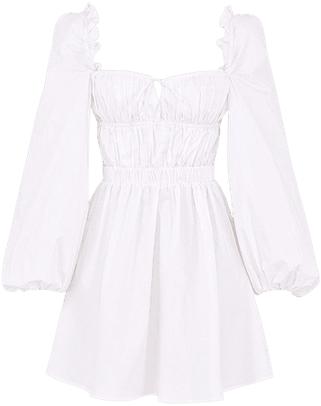 'Hazy' White Gathered Open Back Mini Dress - Mistress Rock