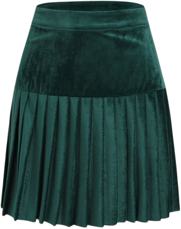 green pleated velvet skirt