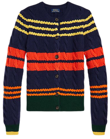 Striped Cable Wool-Cashmere Cardigan
