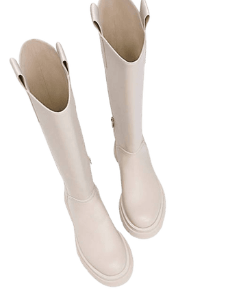 Stradivarius chunky sole high leg boots in beige | ASOS